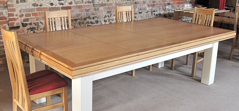 Pine and oak pool dining table and chairs