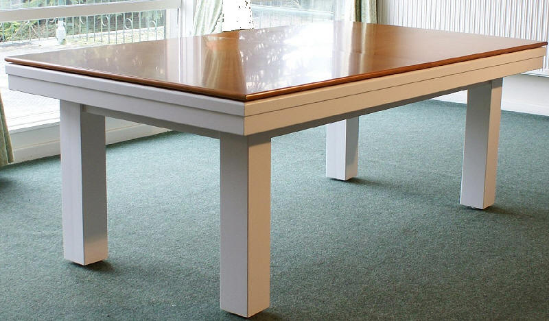 7ft white pool dining table with oak top