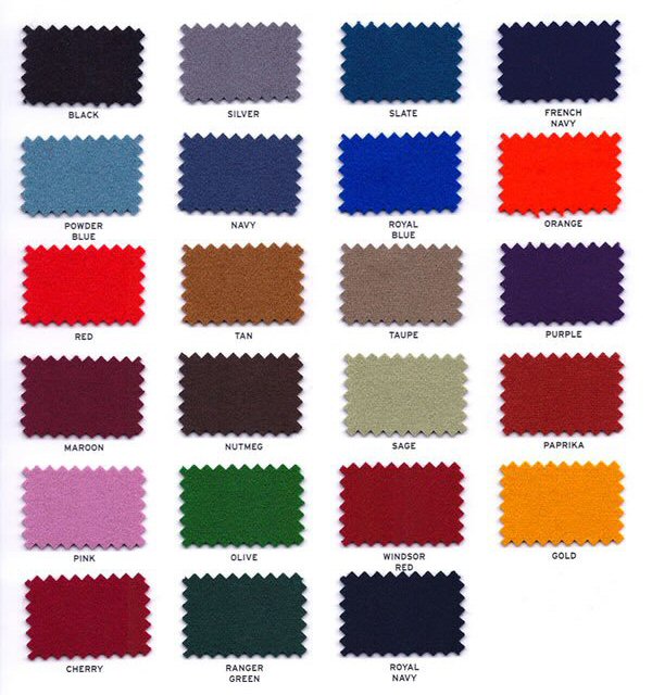 cloth colours for 7ft pool tables