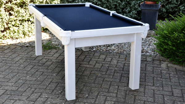 6ft outside pool table in white with black cloth